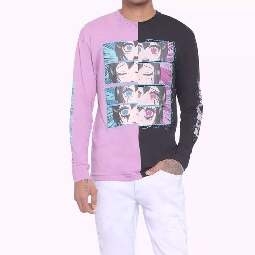 Hot Topic Pastel & Black Anime Eyes Split Long-Sleeve T-Shirt M